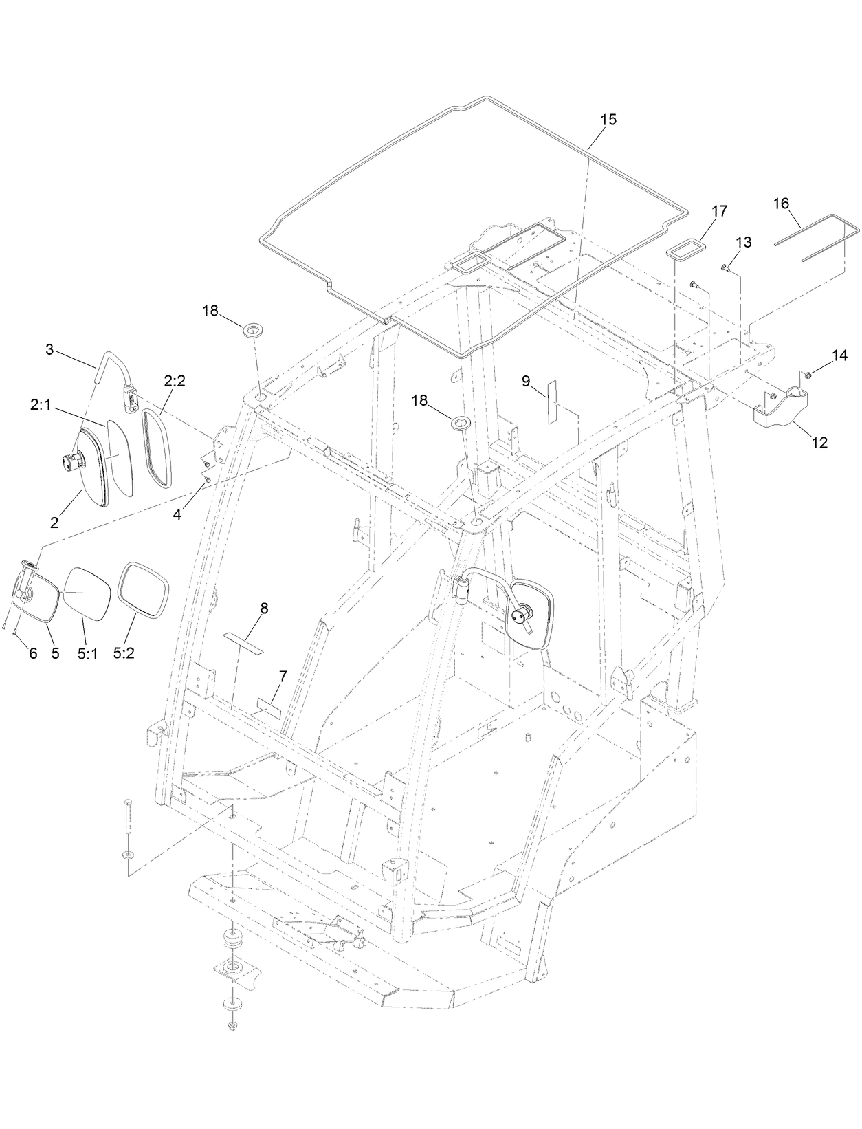 Cab Frame, Mirror and Decal Assembly  For Cab Model Only