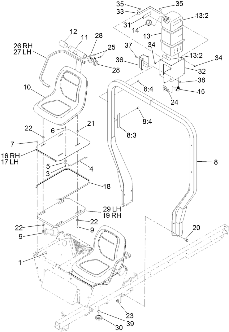 Seat, Fresh Water Tank and Roll-Over Protection System Assembly