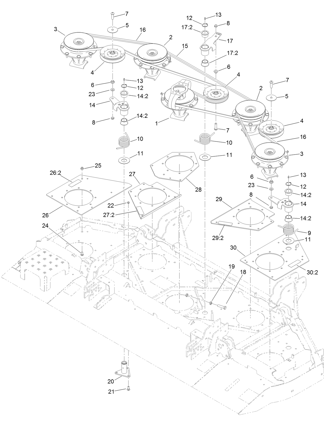 Center Deck Belt and Spindle Assembly