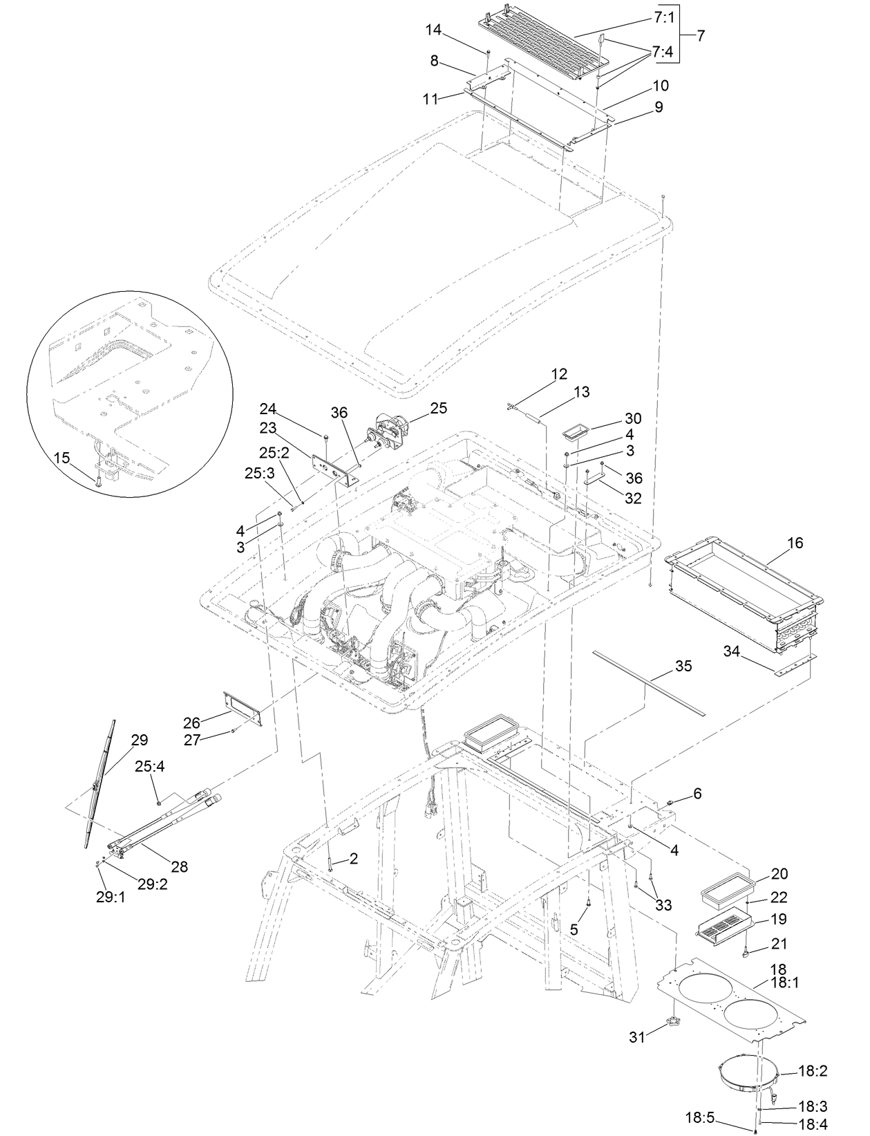 Windshield Wiper, Filter and Air Conditioning Assembly For Cab Model Only