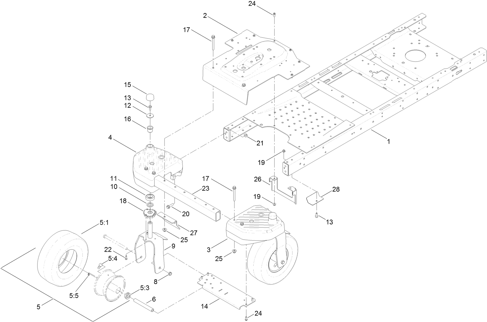 Frame, Front Axle and Caster Wheel Assembly
