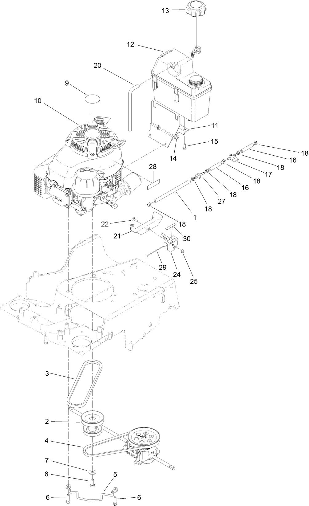 Engine and Fuel Tank Assembly