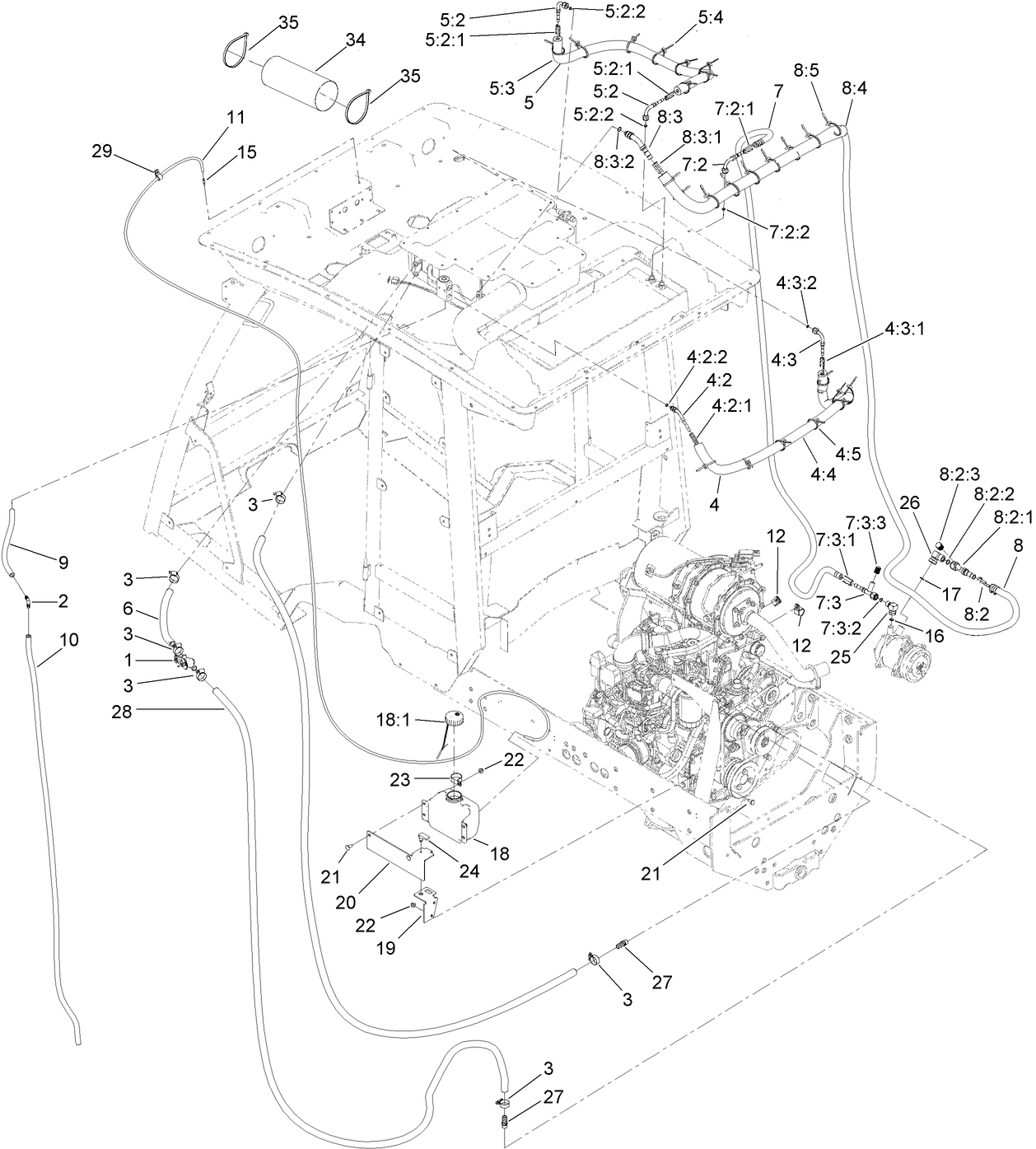 Washer Bottle, Air-Conditioner Hose and Heater Hose Assembly