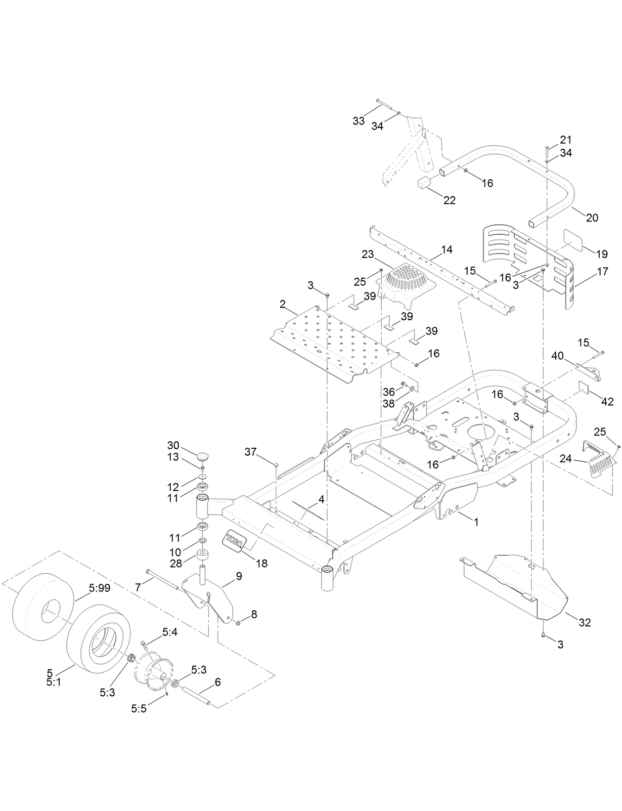 Frame, Front Axle and Caster Wheel Assembly