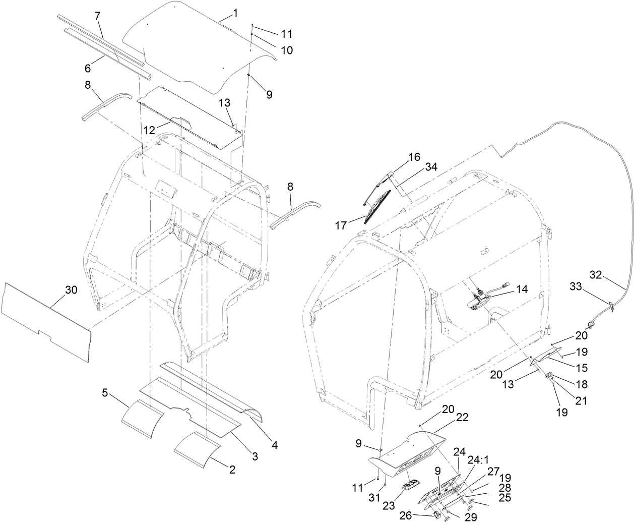 Roof Console and Windshield Wiper Assembly