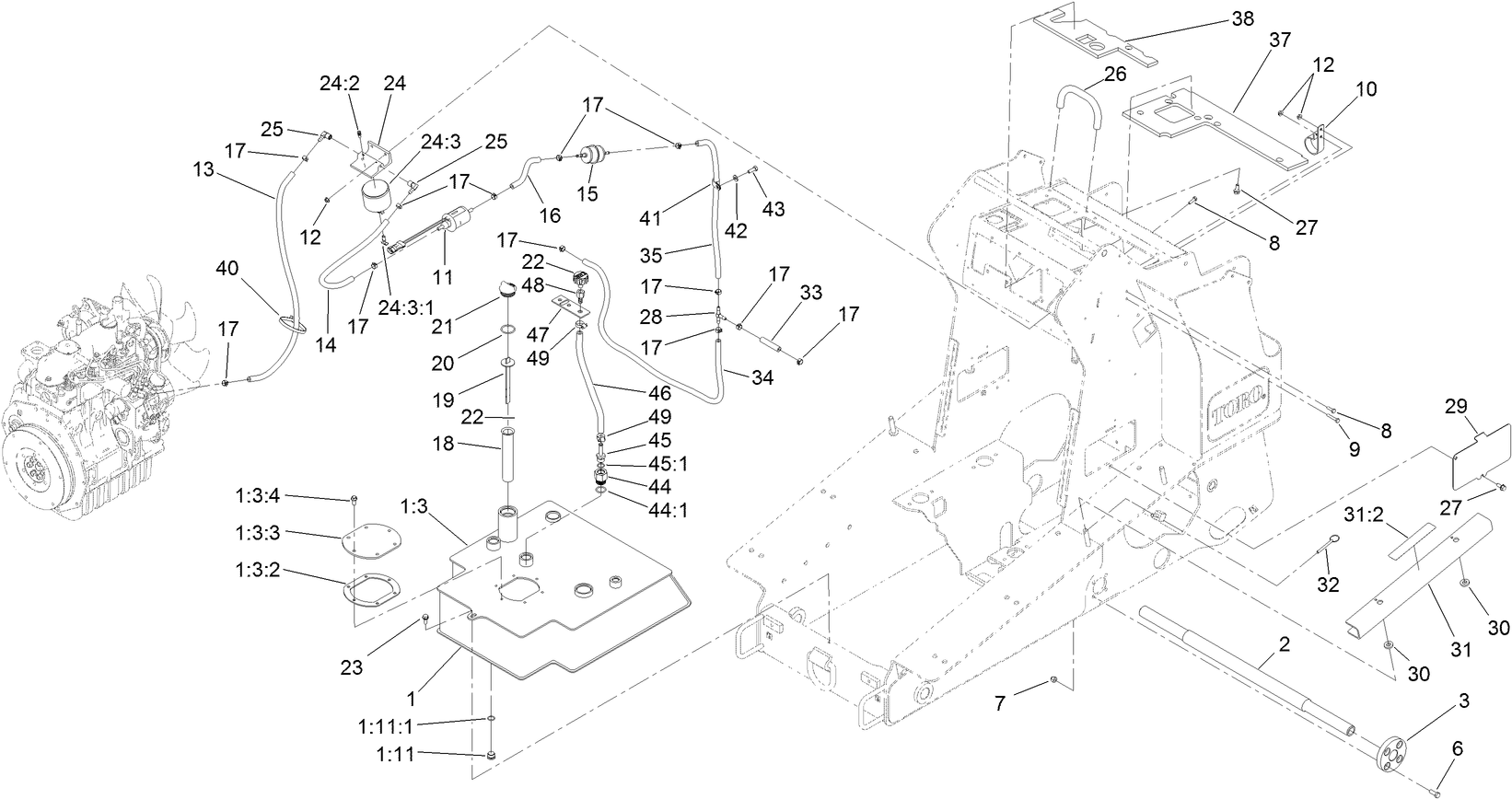 Hydraulic Tank and Track Shaft Assembly