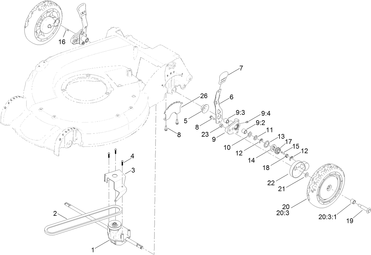 Rear Wheel and Height-of-Cut Assembly