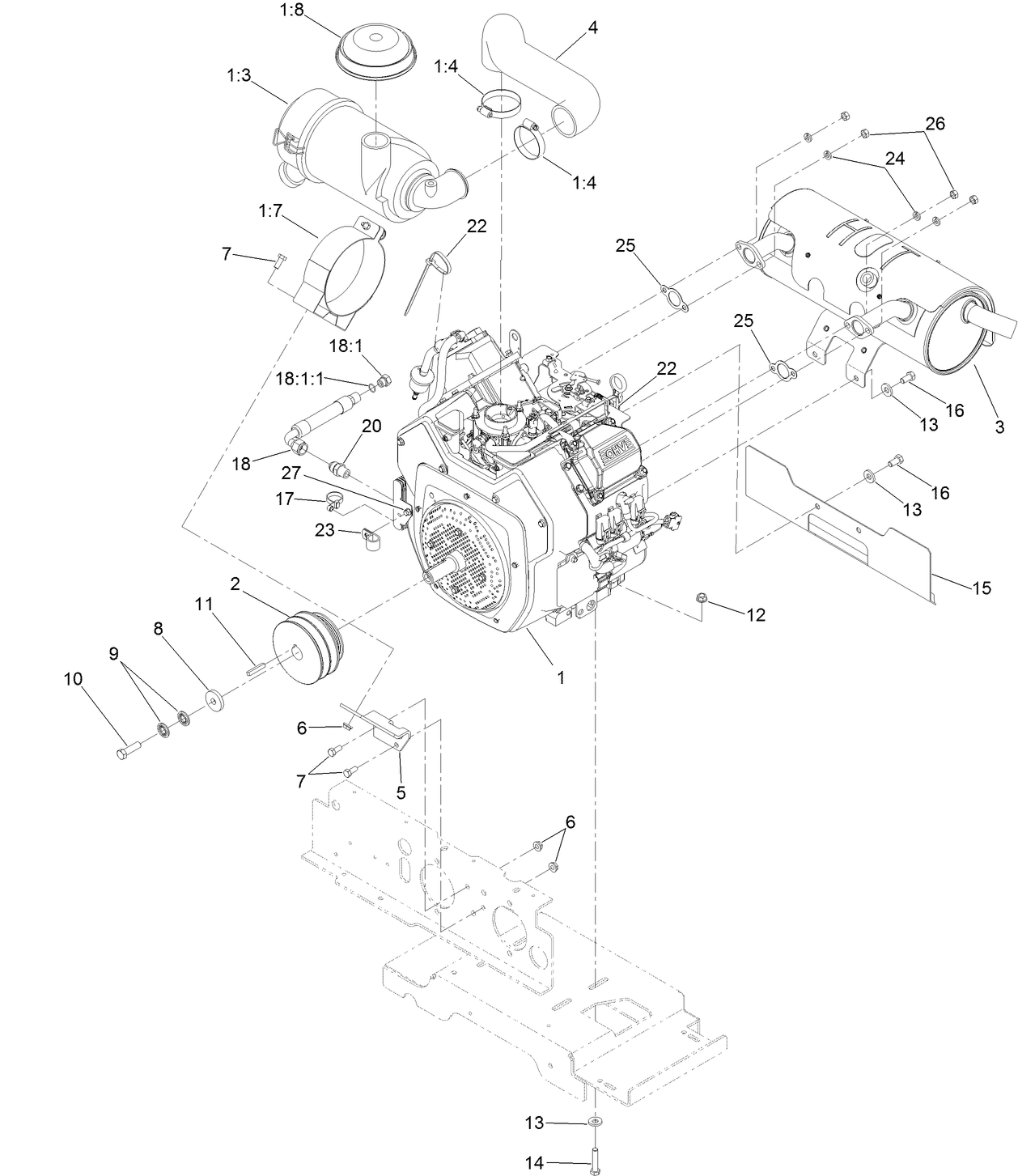 Engine, Muffler and Air Cleaner Assembly