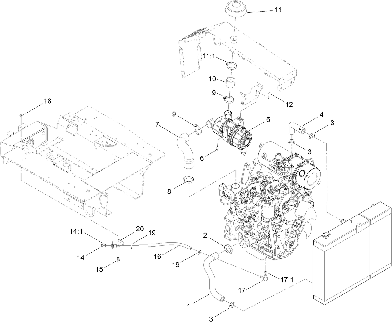 Air Cleaner and Radiator Hose Assembly