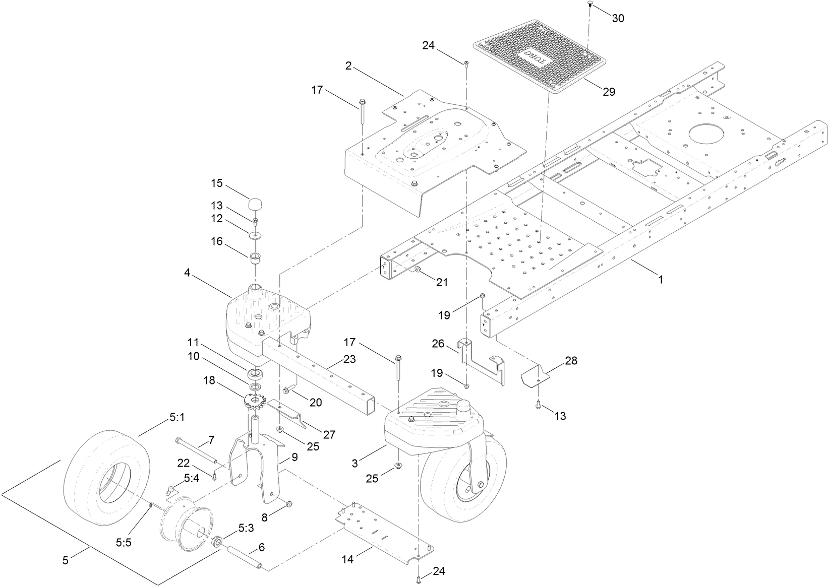 Frame, Front Axle and Caster Wheel Assembly