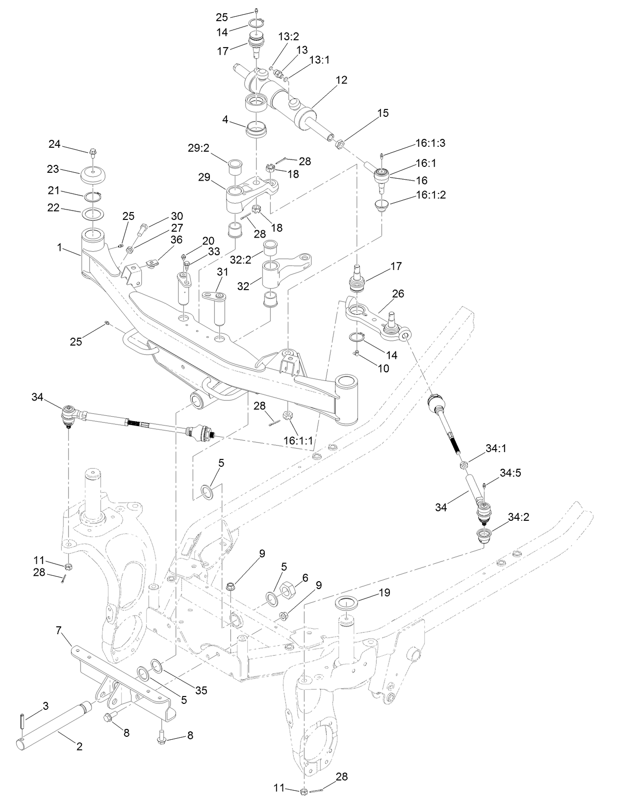 Front Axle and Tie Rod Assembly