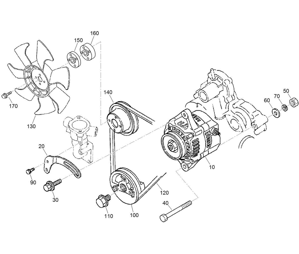 Alternator, Pulley and Fan Assembly