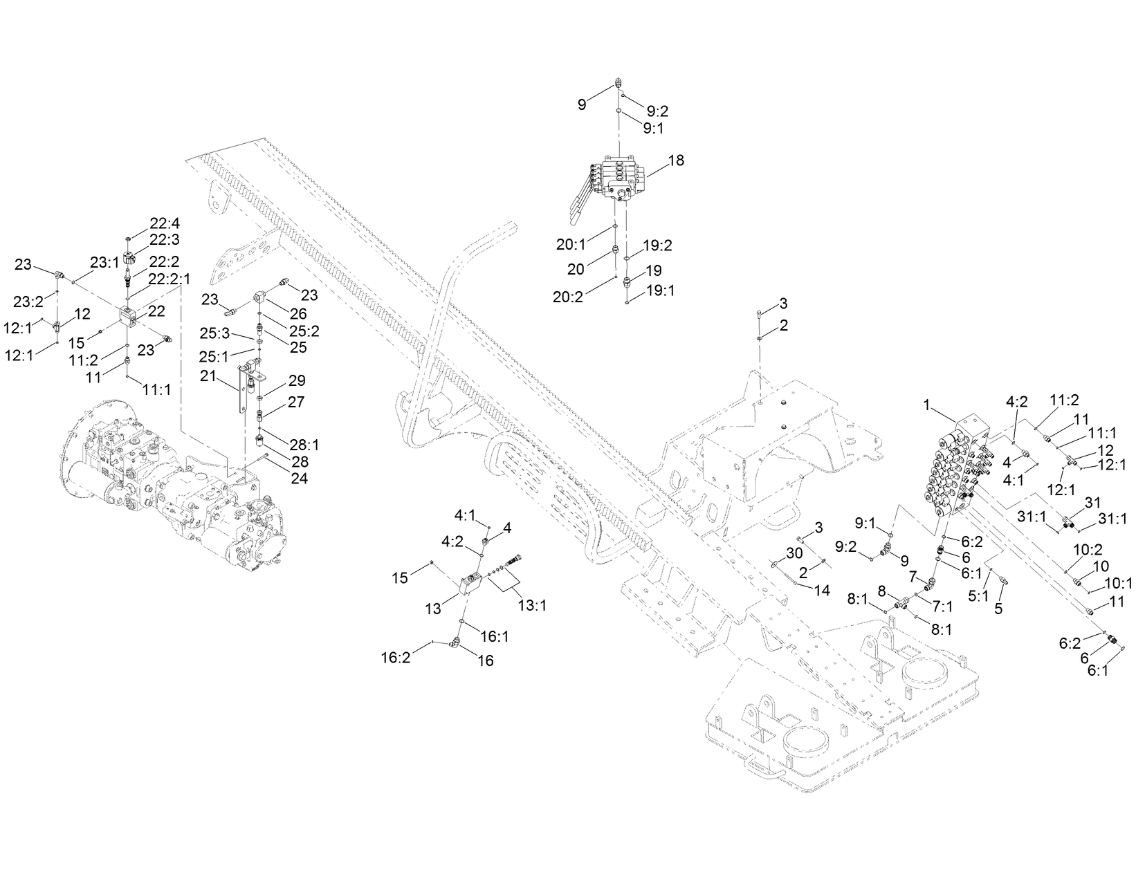 9 Section and 4 Spool Hydraulic Valve Assembly