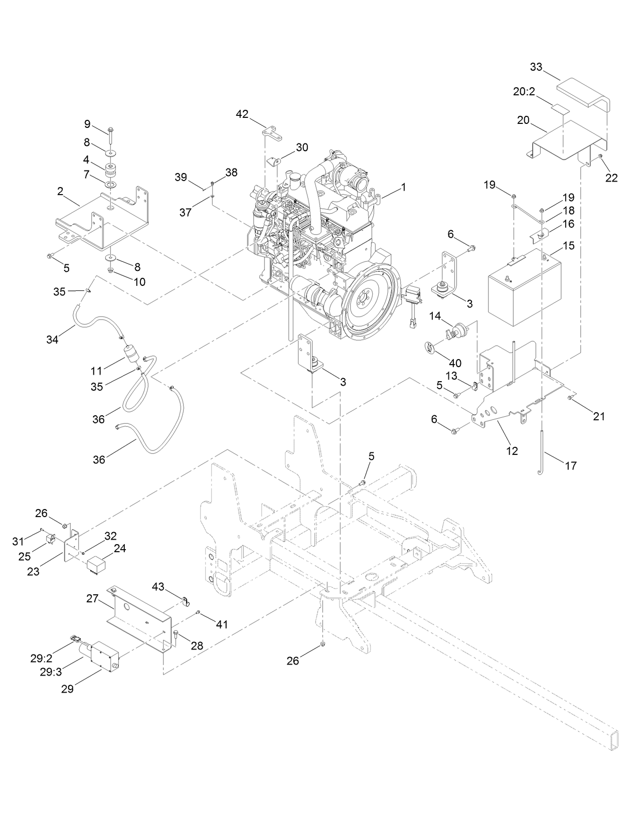 Engine and Battery Assembly