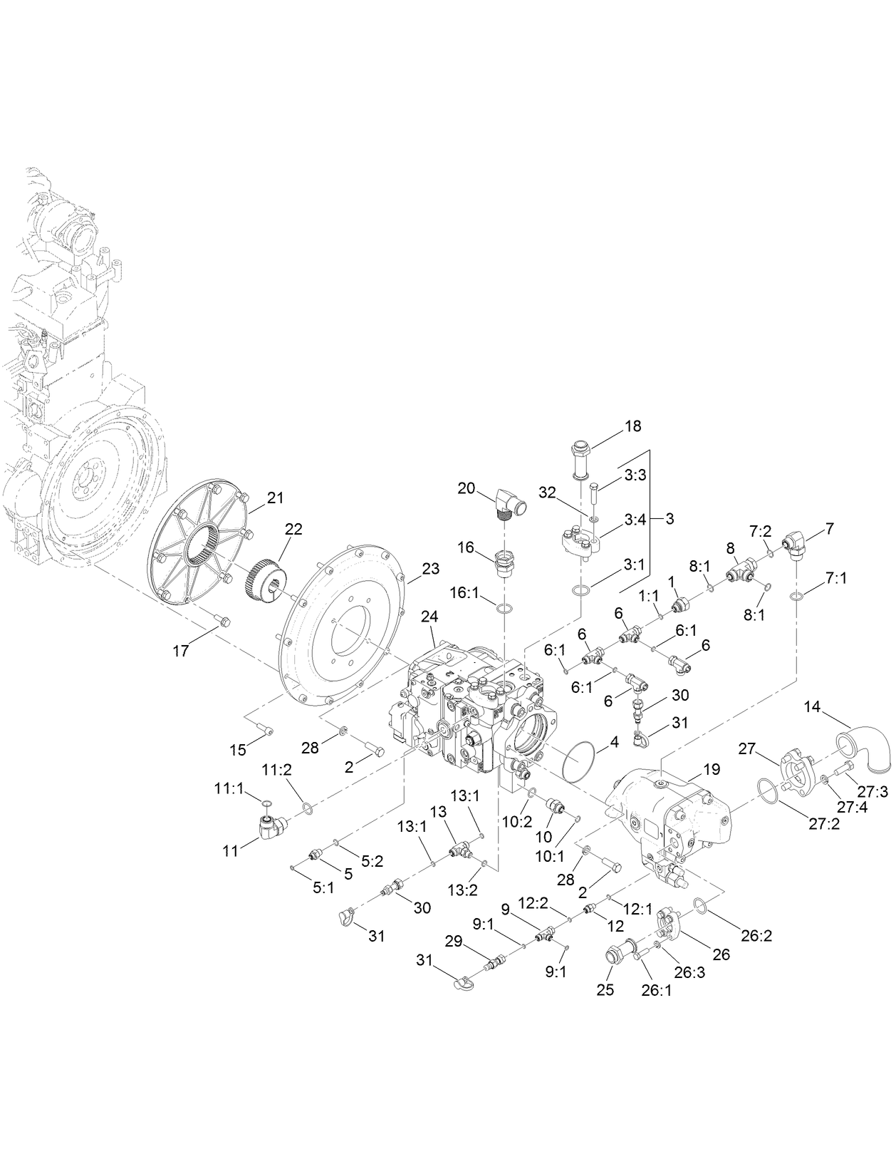 Engine Bell Housing and Hydraulic Pump Assembly