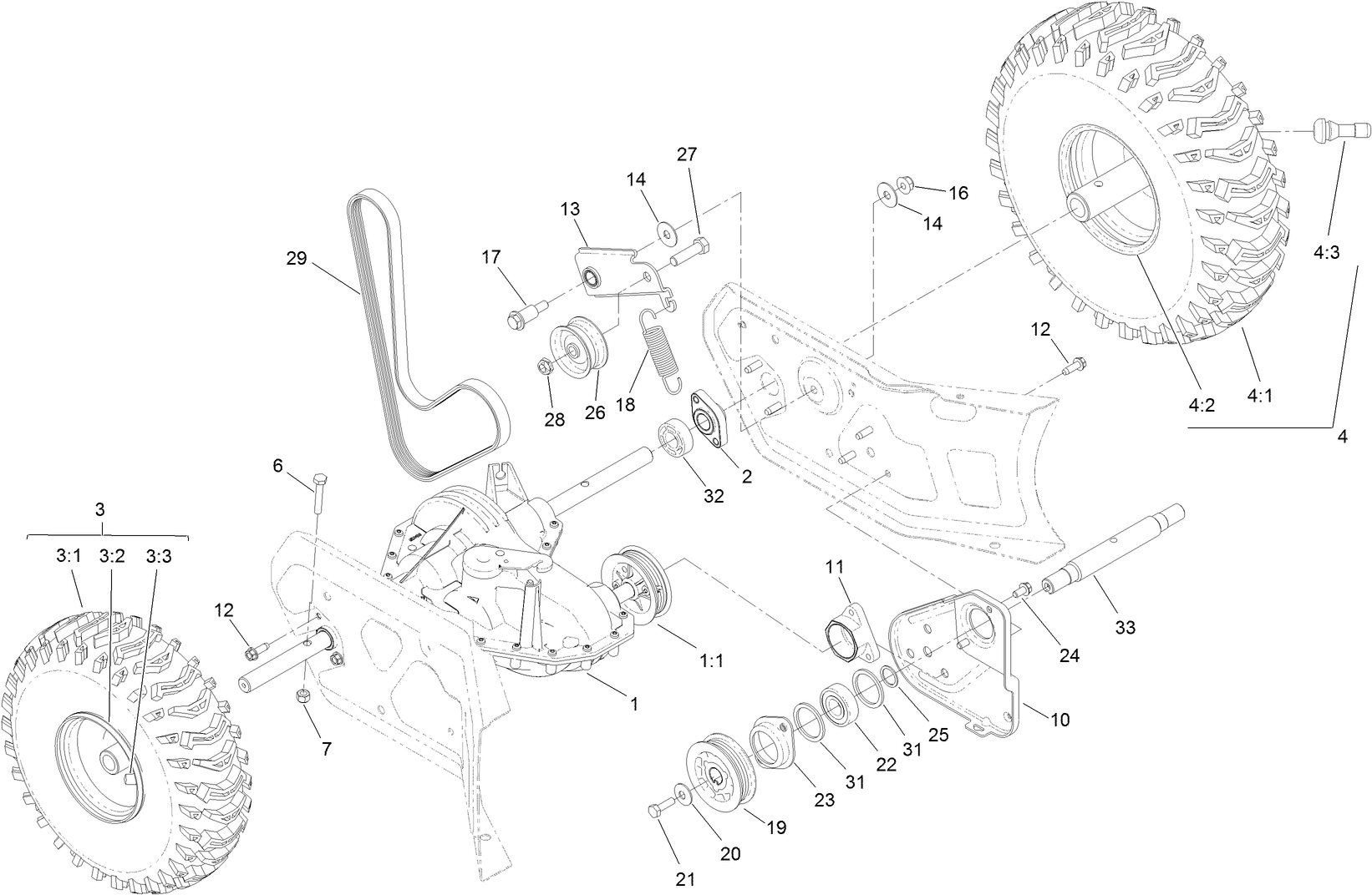 Transmission, Drive and Tire Assembly