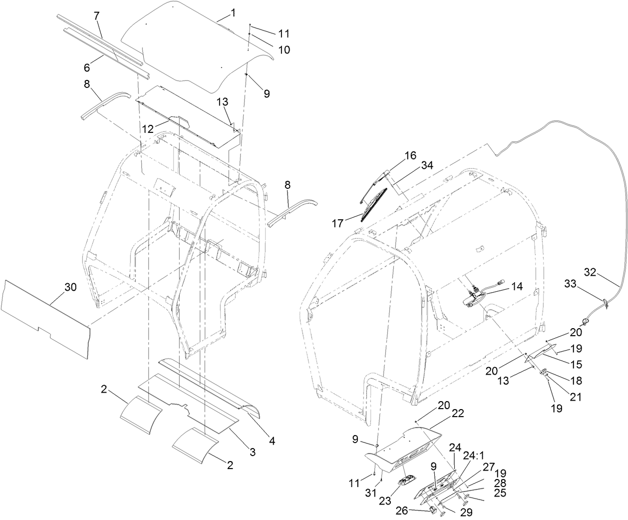 Roof Console and Windshield Wiper Assembly