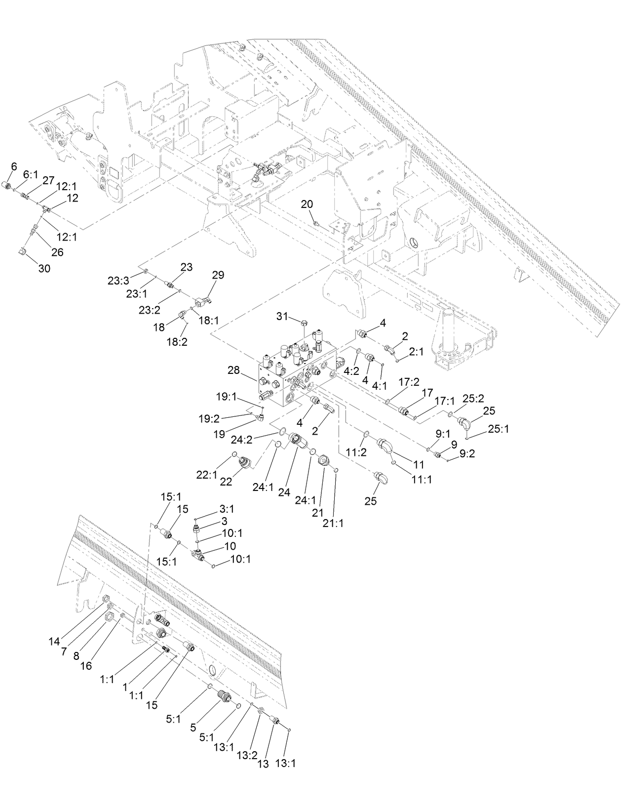 4 Section Hydraulic Valve and Fitting Assembly