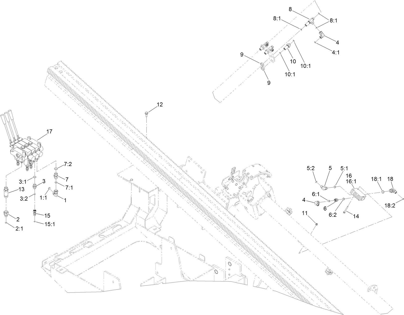 3 Spool Hydraulic Valve and Fitting Assembly