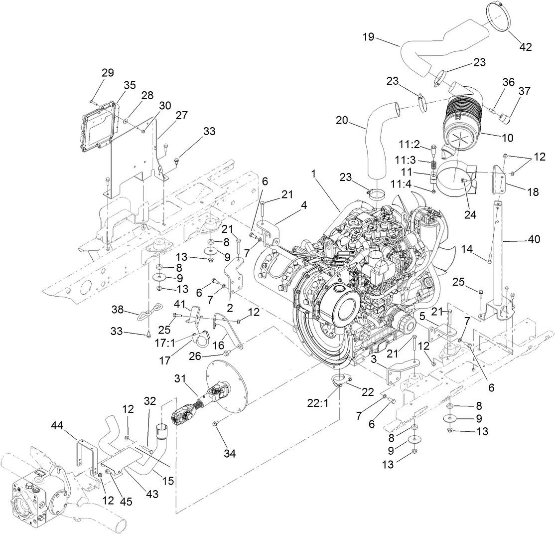 Engine, Air Cleaner and Drive Shaft Assembly