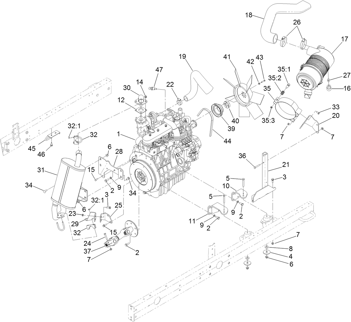 Engine, Muffler and Air Cleaner Assembly