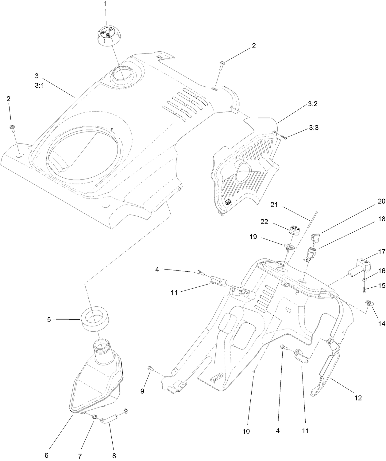Shroud and Fuel Tank Assembly