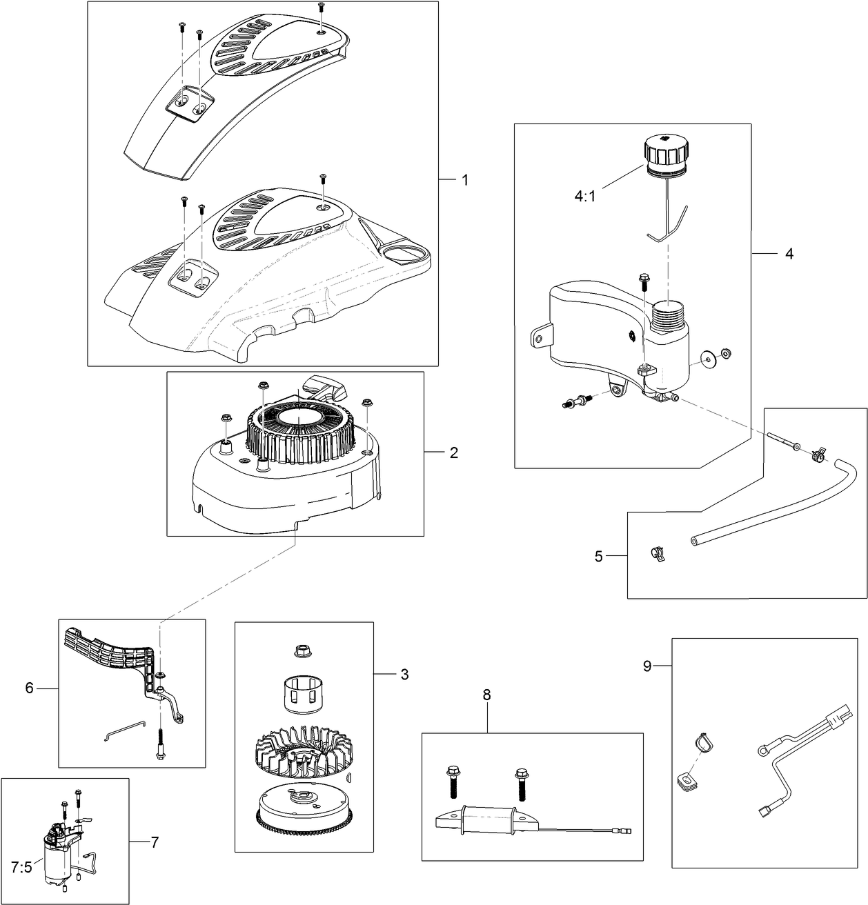 Shroud, Flywheel and Fuel Tank Assembly