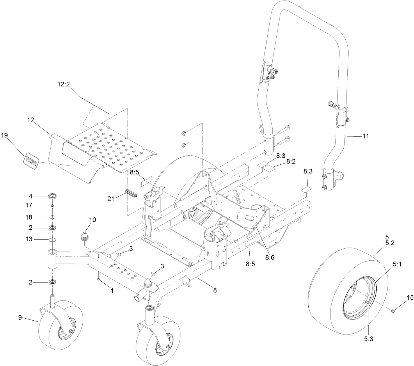 Frame, Roll-Over Protection System  and Caster Assembly