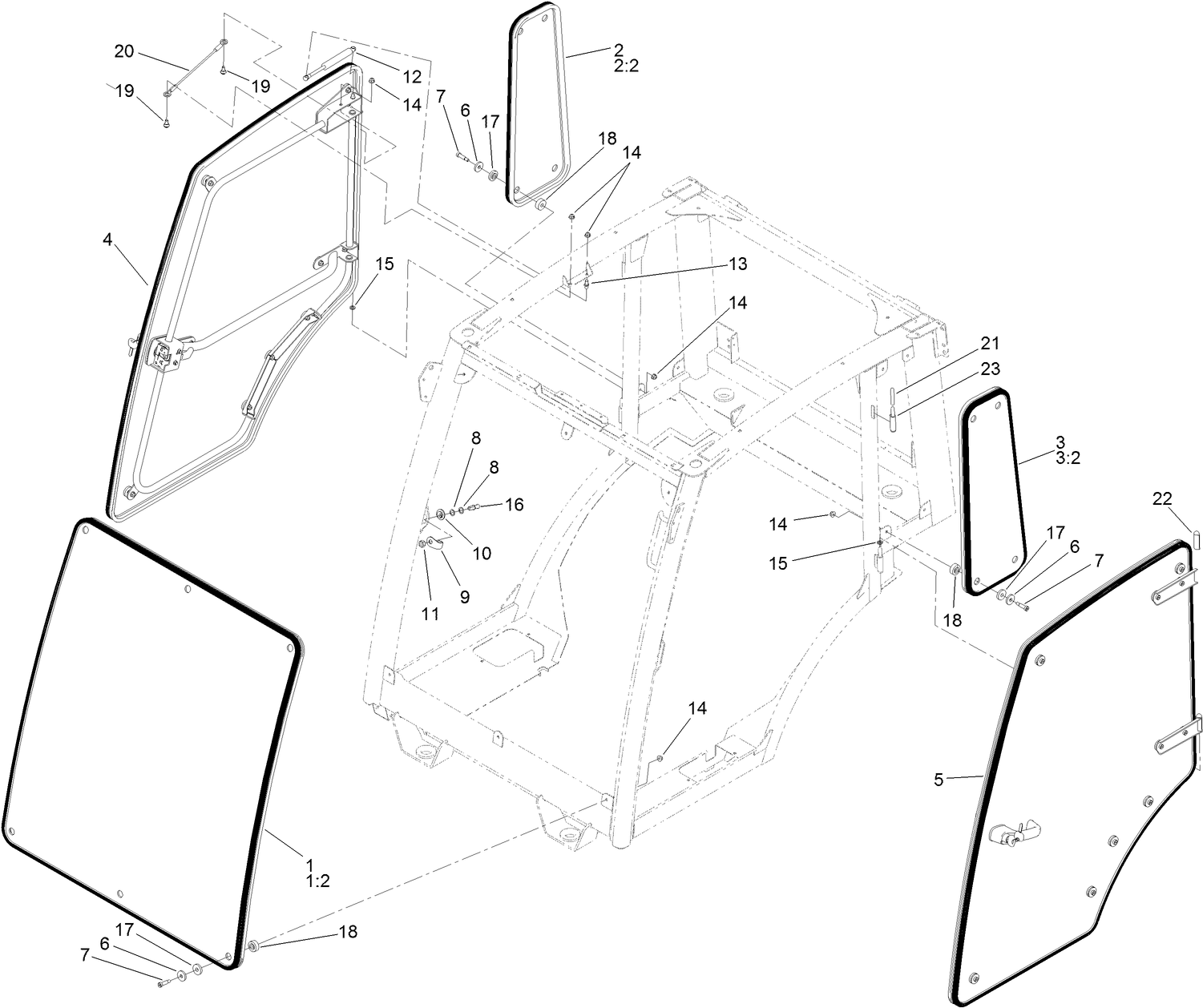 Front Window, Door and Side Window Assembly