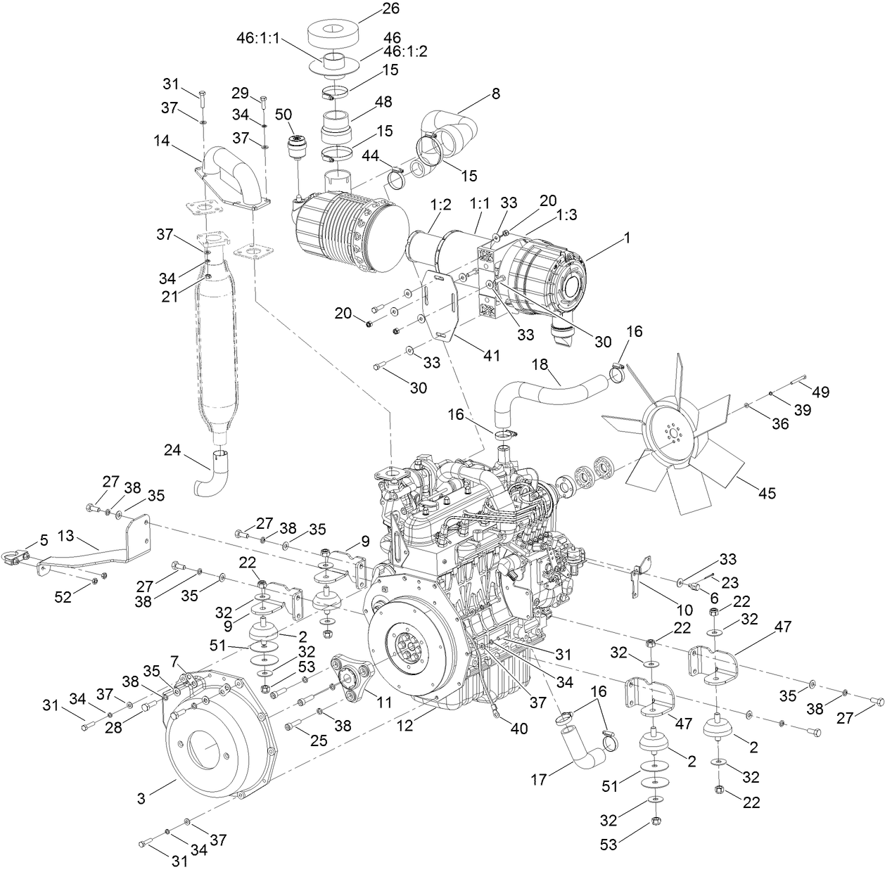 Engine and Muffler Assembly
