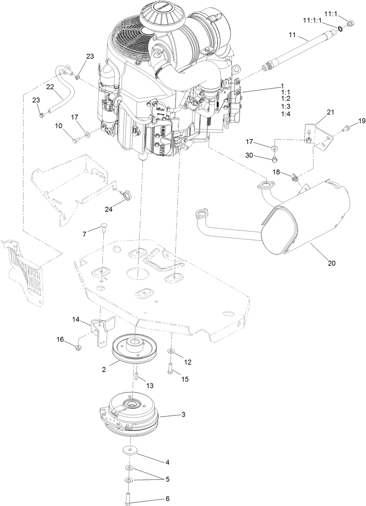 Engine, Muffler and Clutch Assembly