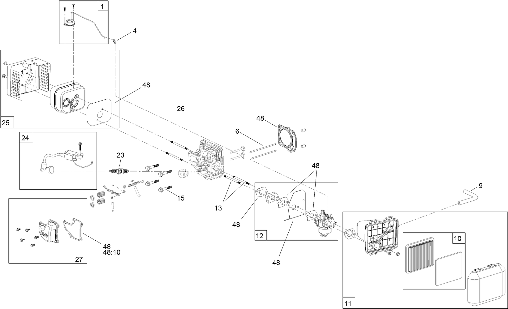 Carburetor, Muffler, Air Cleaner and Valve Cover Assembly