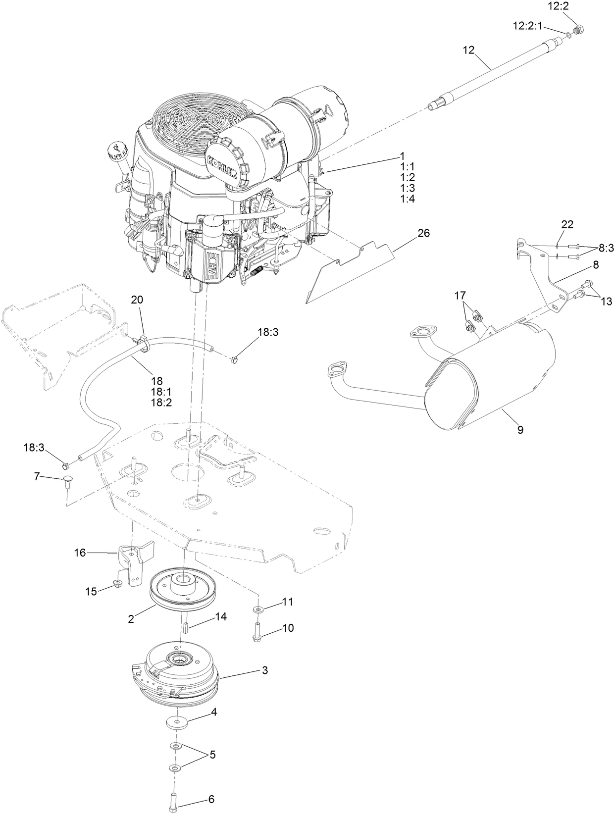 Engine, Clutch and Muffler Assembly