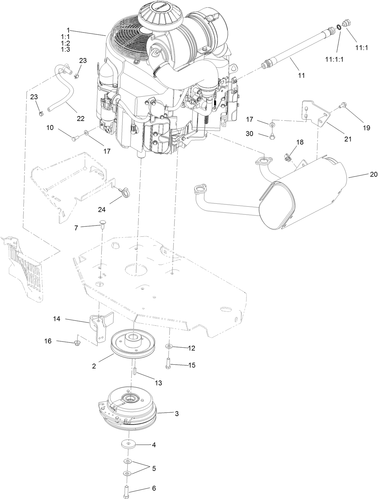 Engine, Muffler and Clutch Assembly