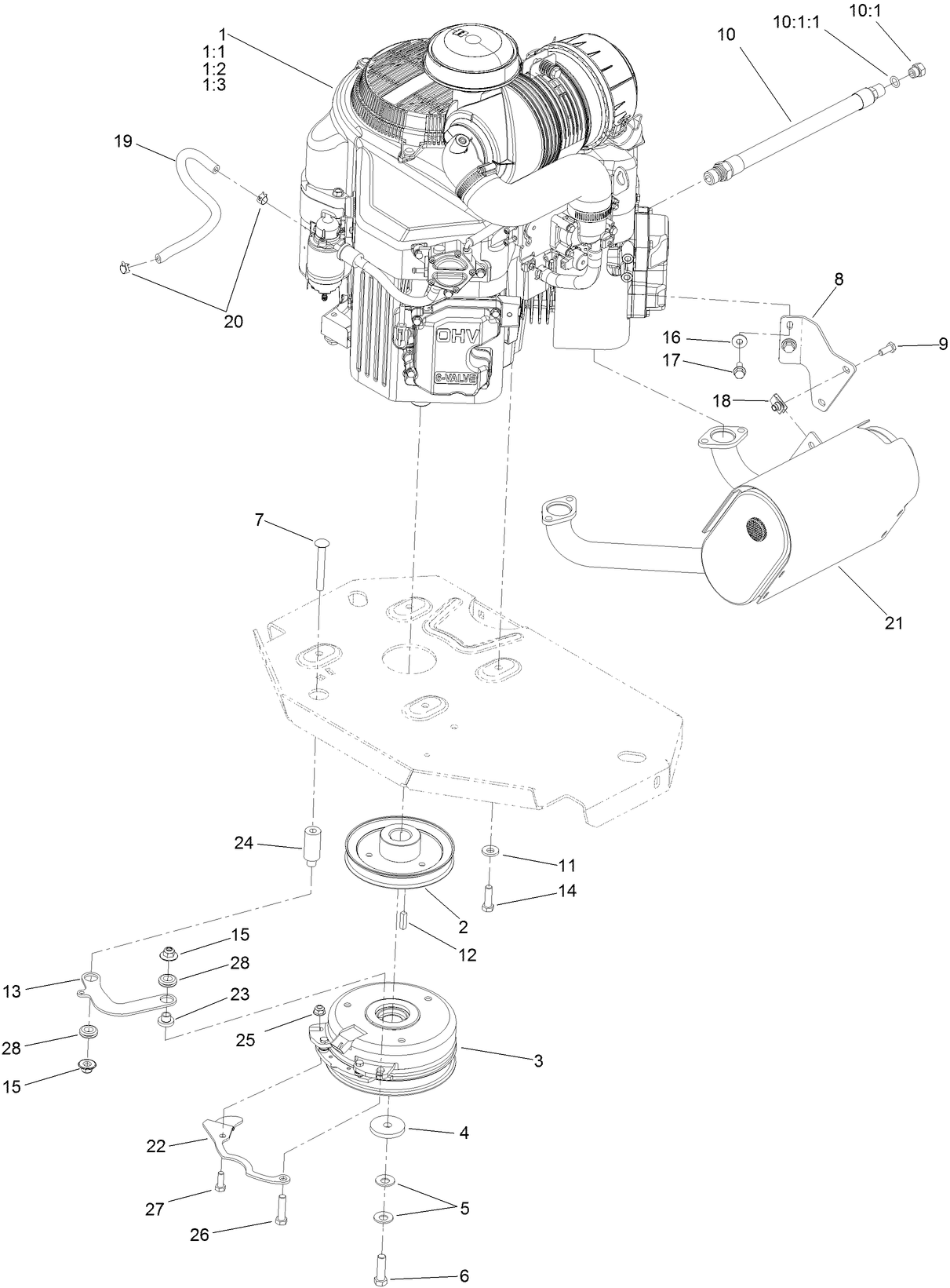 Engine, Clutch and Muffler Assembly