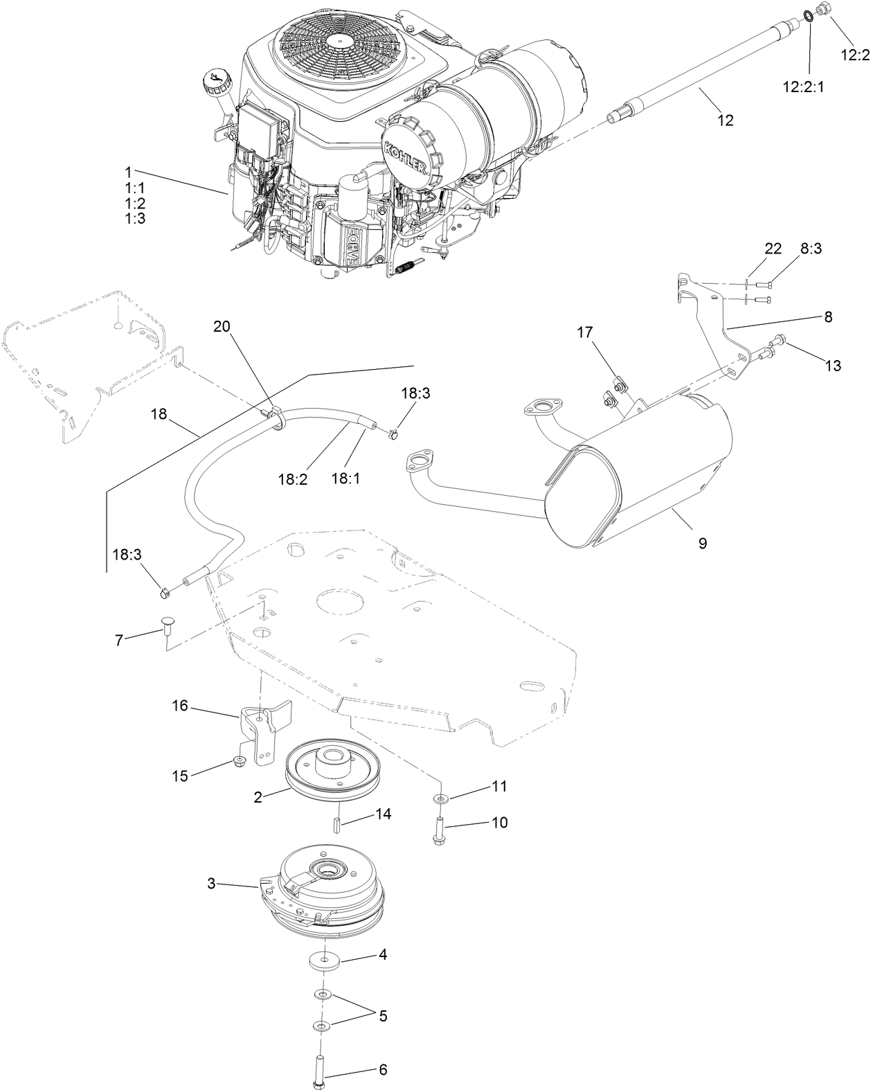Engine, Muffler and Clutch Assembly