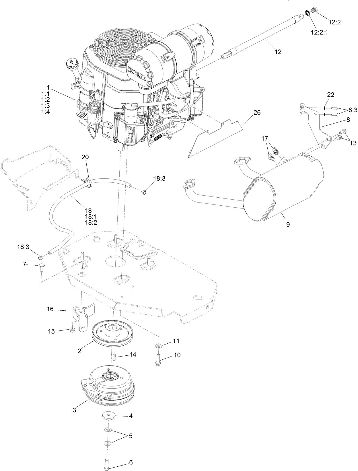Engine, Muffler and Clutch Assembly