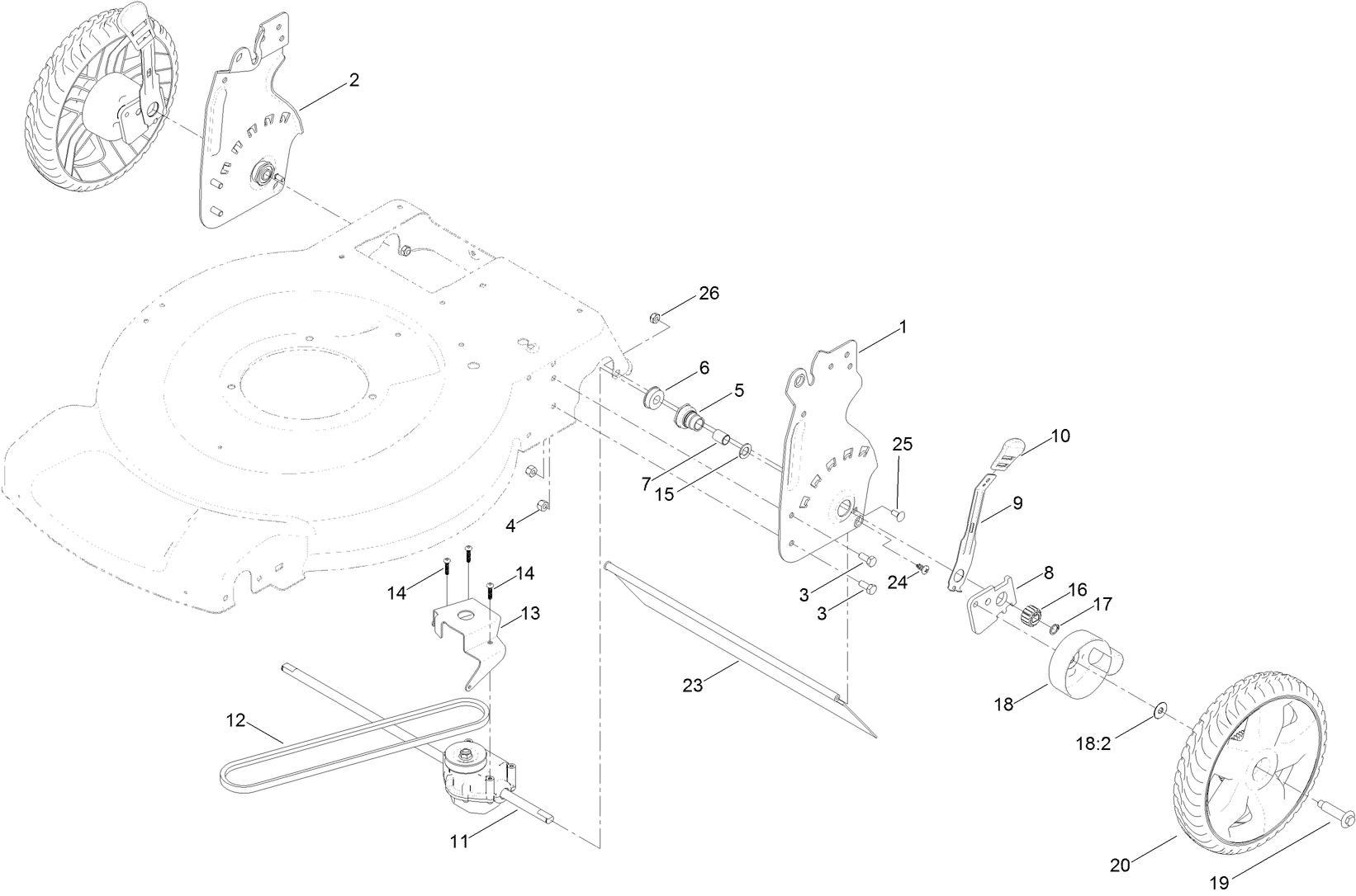 Rear Wheel and Height-of-Cut Assembly