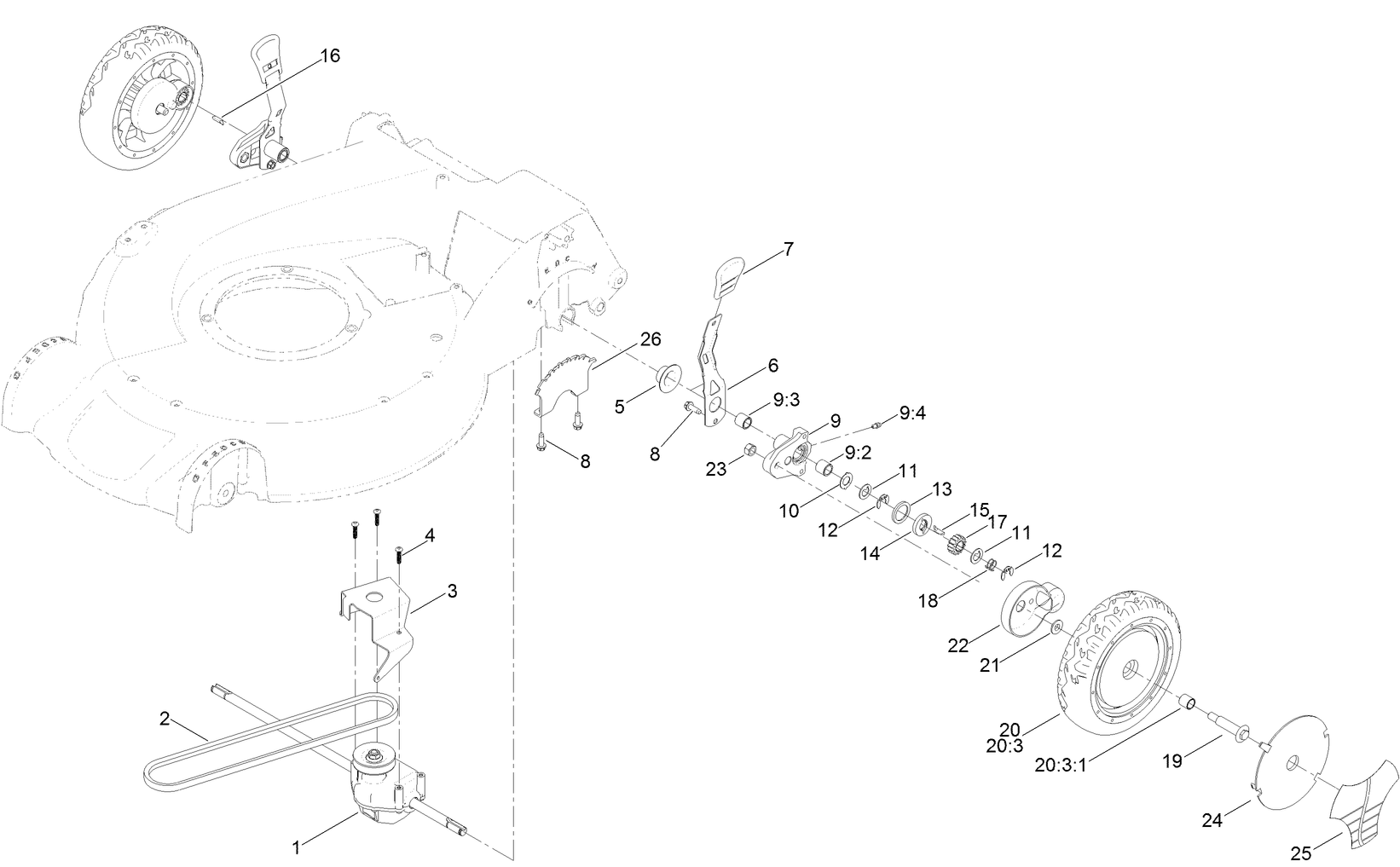 Rear Wheel and Height-of-Cut Assembly