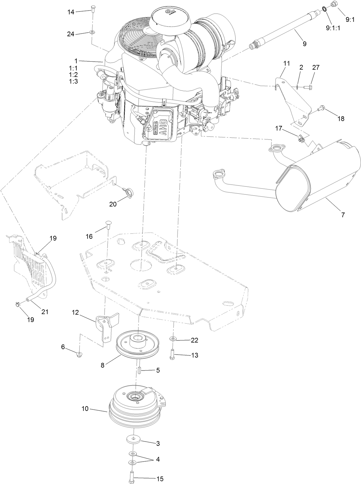 Engine, Clutch and Muffler Assembly
