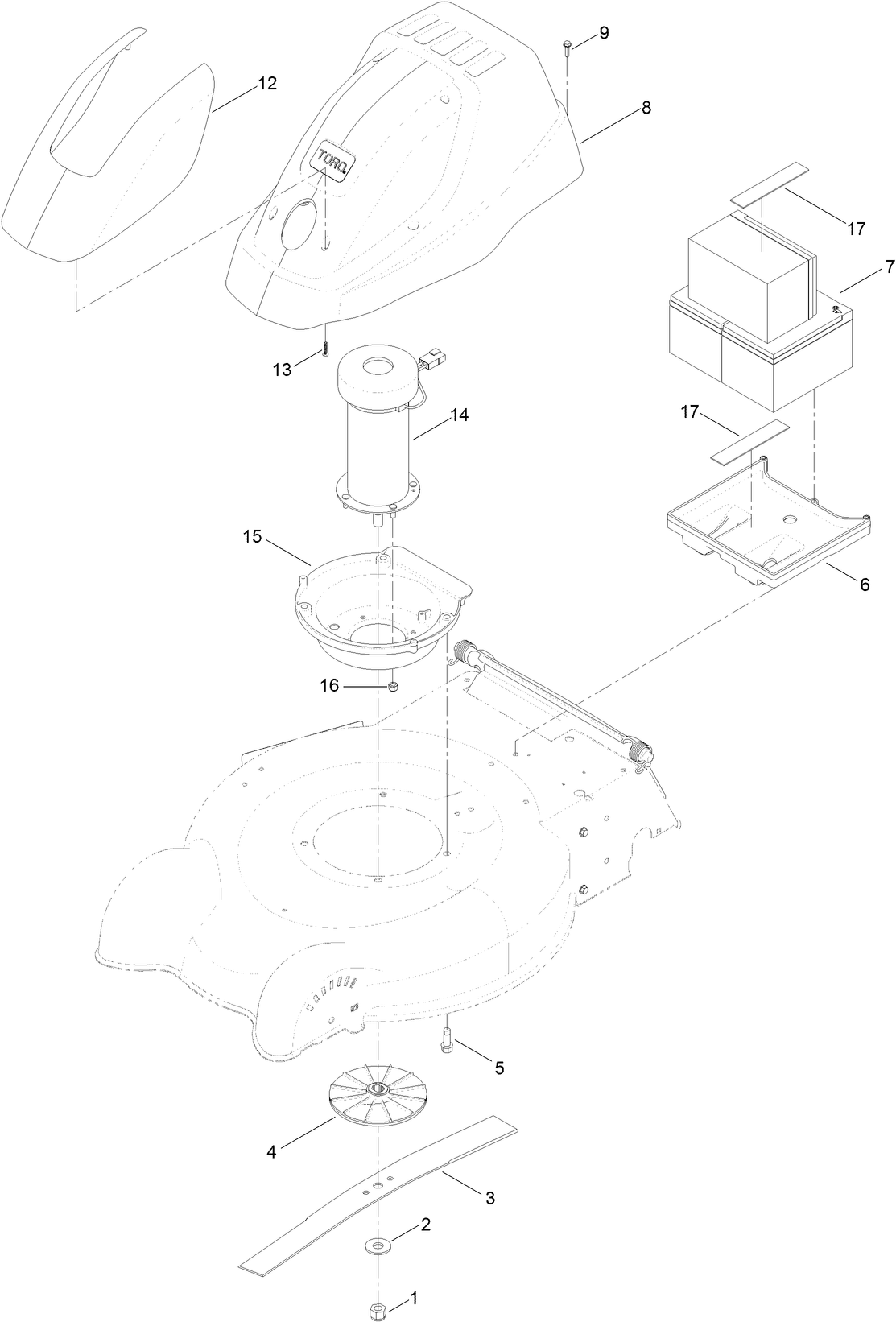 Shroud, 36 Volt Motor and Battery Assembly