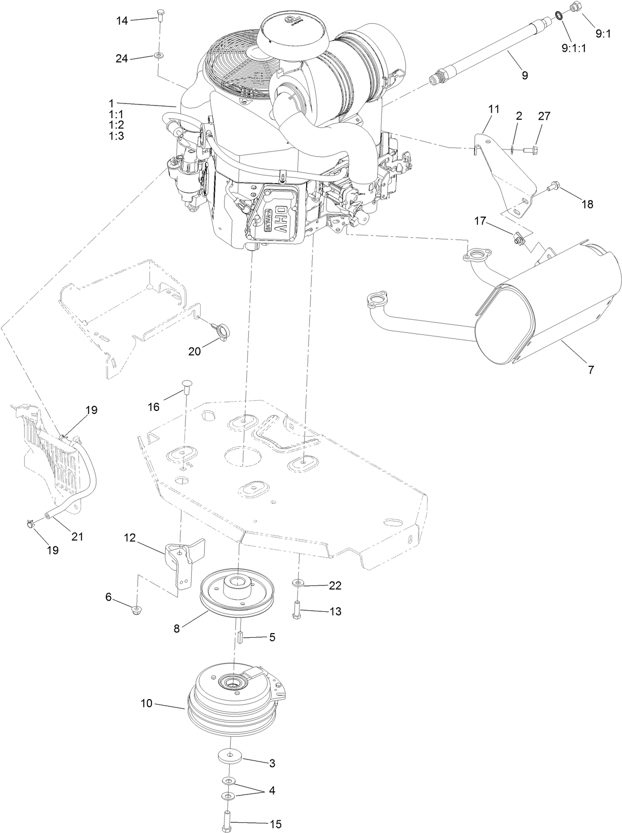 Engine, Clutch and Muffler Assembly