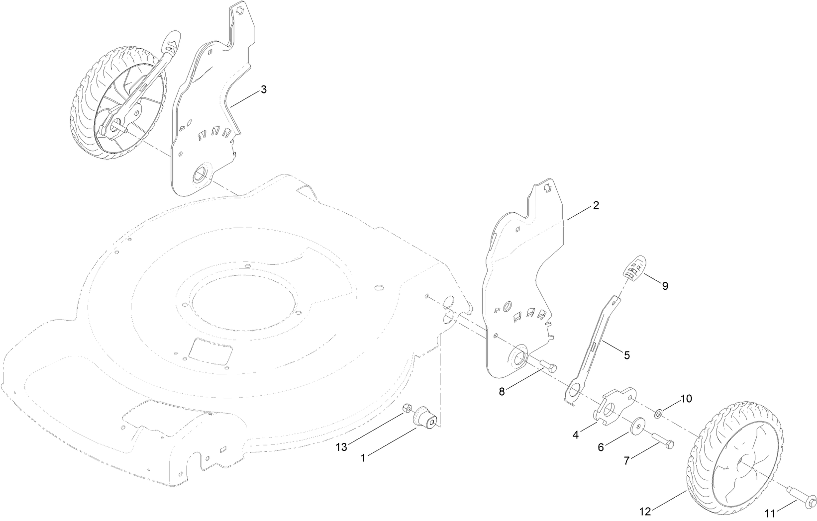 Rear Wheel and Height-of-Cut Assembly