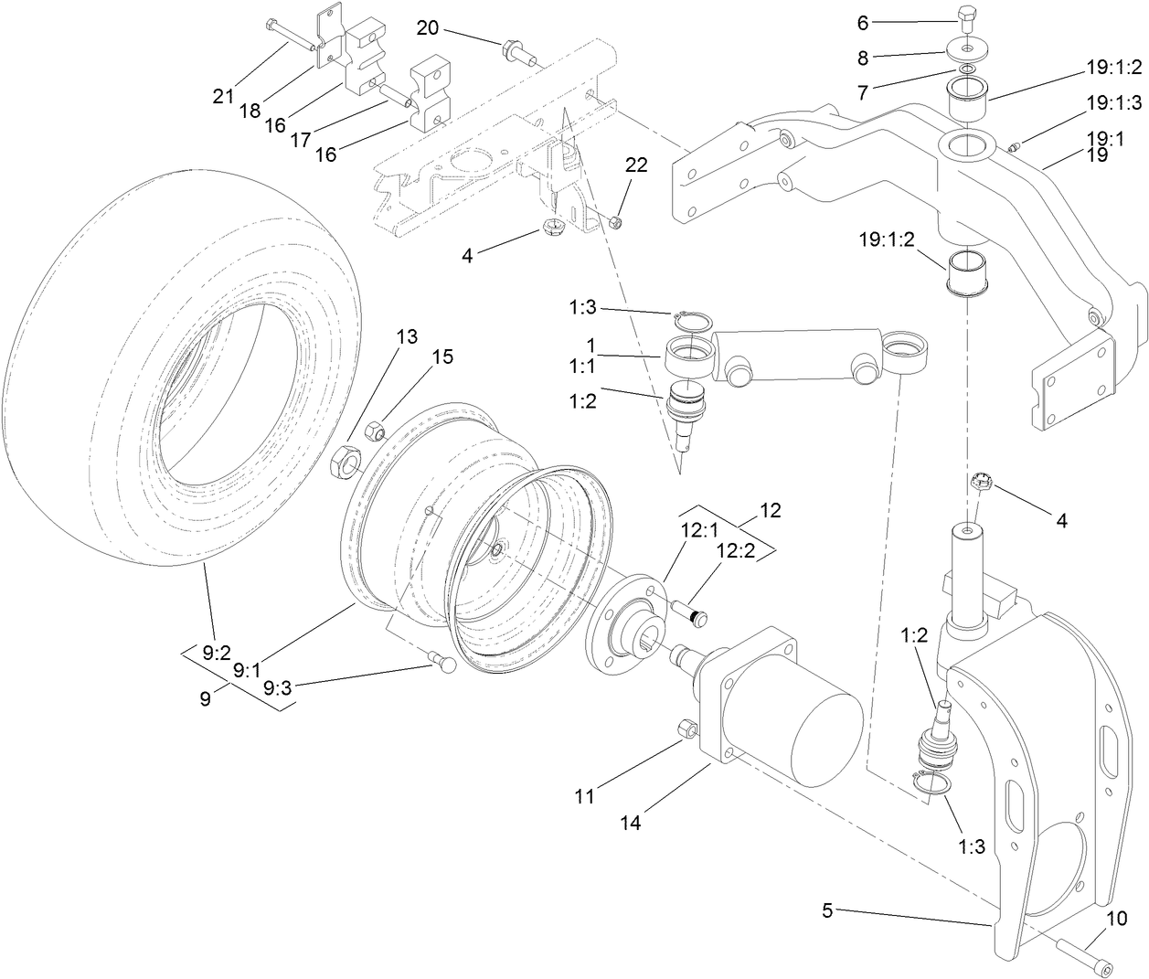 Rear Fork and Wheel Assembly