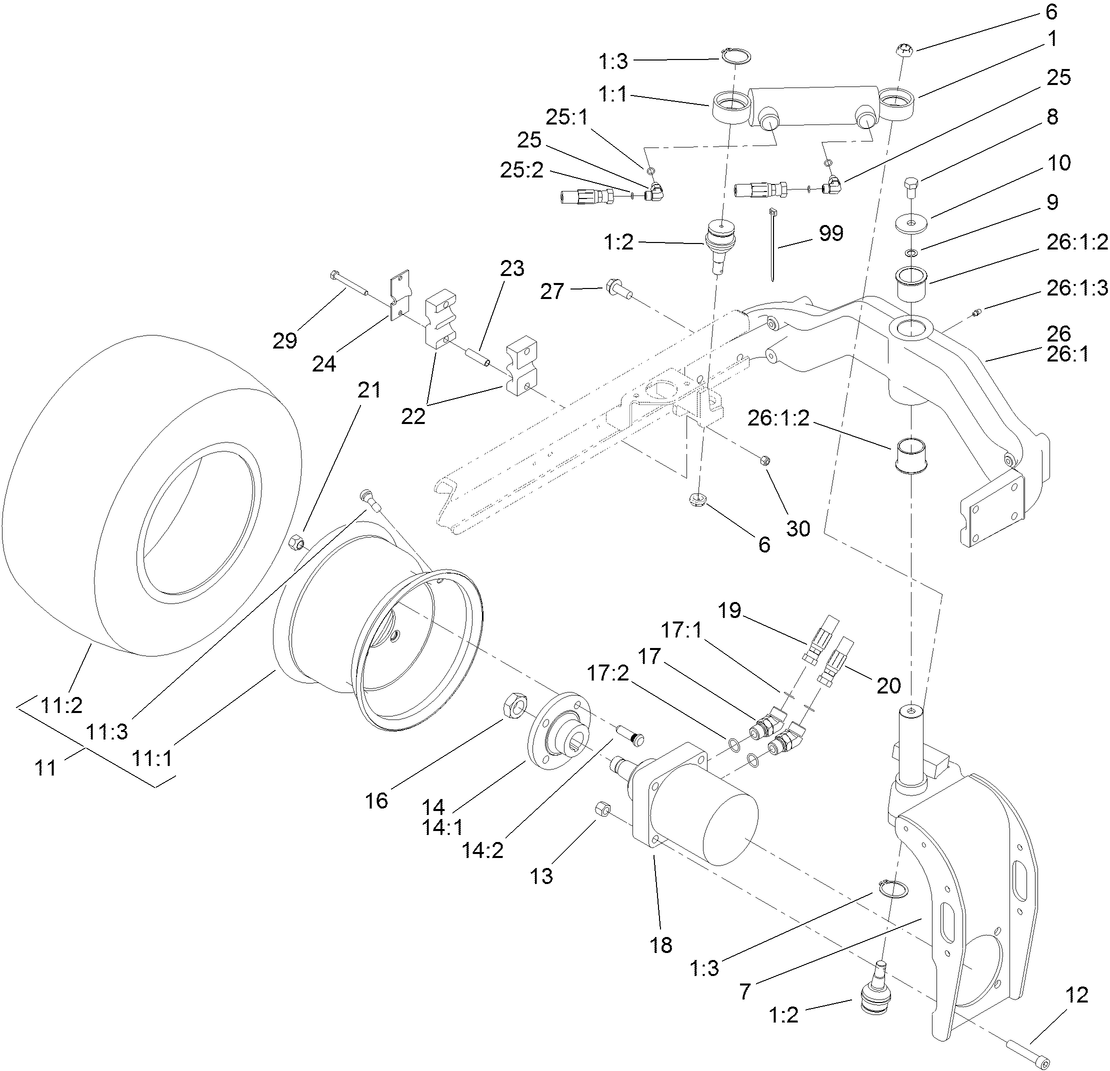 Rear Fork and Tire Assembly