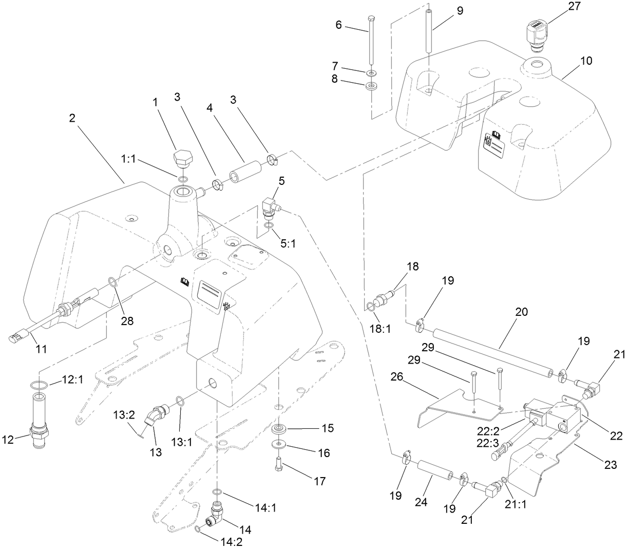 Hydraulic Tank and Leak Detector Assembly
