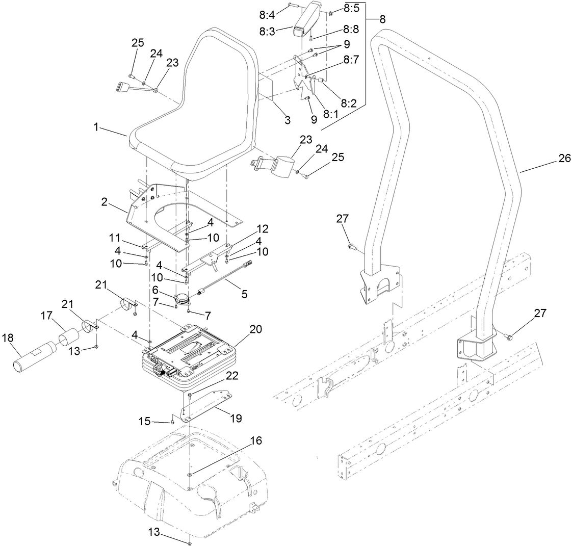 Seat Mounting and Roll-Over Protection System Assembly