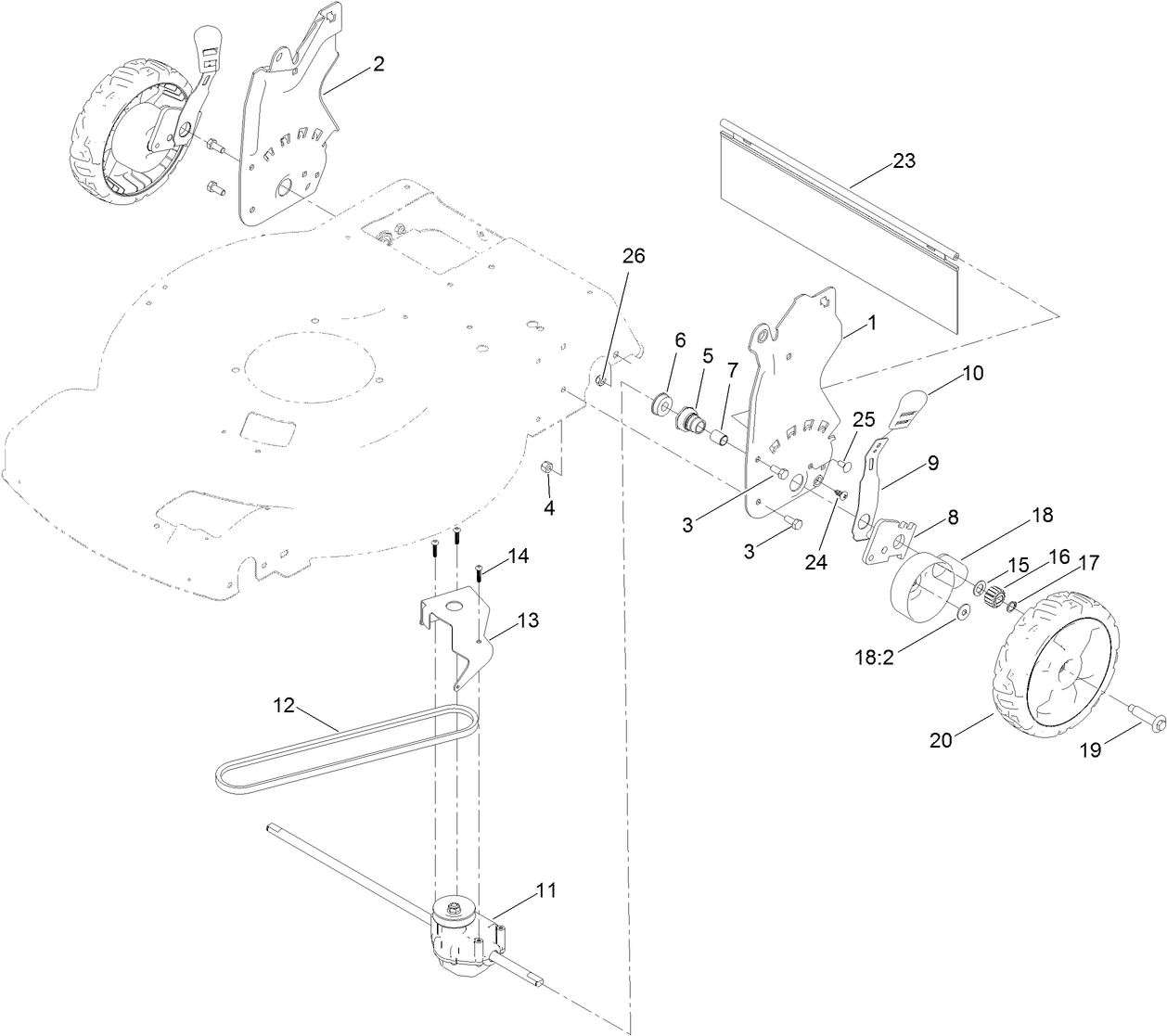Rear Wheel and Height-of-Cut Assembly