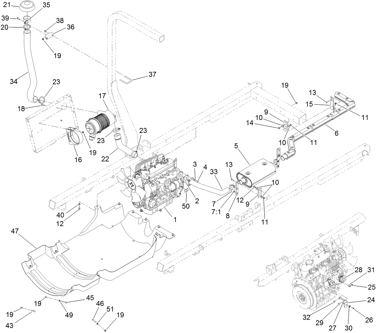 Engine, Exhaust and Air Cleaner Assembly