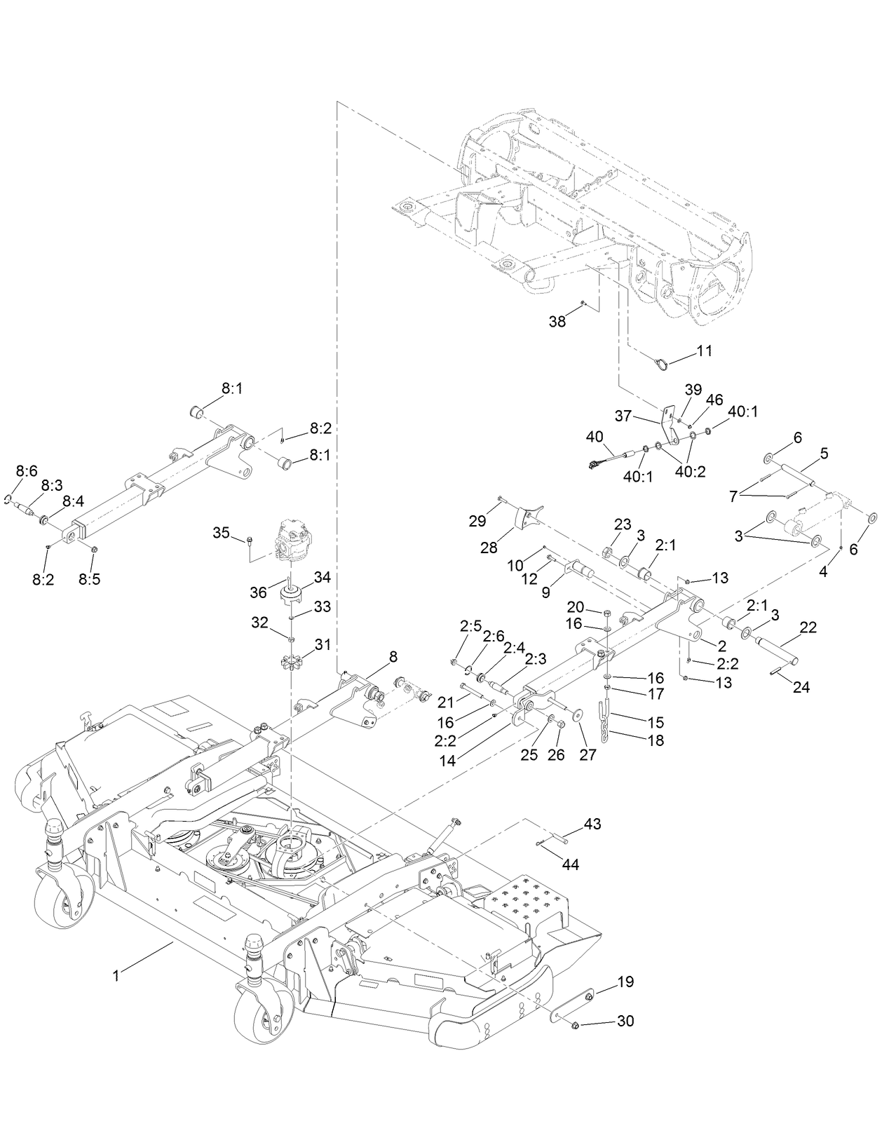 Center Front Deck Connection Assembly